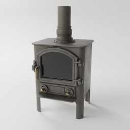 Detailed 3D blender model of a rustic wood stove with substance textures and intricate bevels.