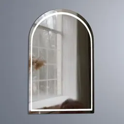 Realistic Blender 3D model of an arched mirror with reflective surface, showcasing detailed design and simple elegance.
