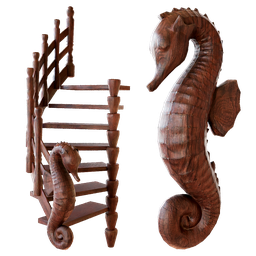 Wooden stairs with a sea horse