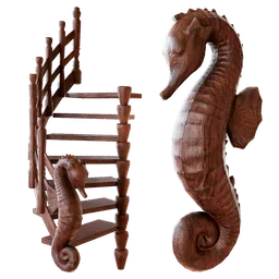 Wooden stairs with a sea horse