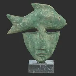 Fish face oxydated statue