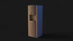 Realistic 3D model of a modern water dispenser in brown and blue, compatible with Blender for rendering.