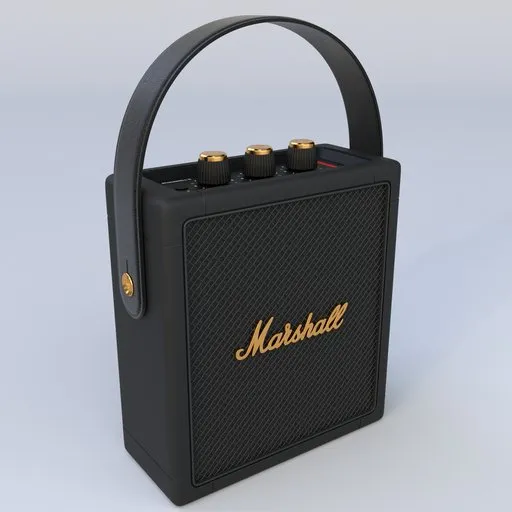 Detailed 3D render of a portable Bluetooth speaker, compatible with Blender for audio equipment visualization.