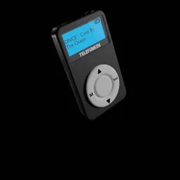 Detailed 3D digital model of a portable audio mp3 player with customizable display for Blender rendering.