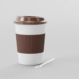 3D rendered coffee cup with lid and stirrer, compatible with Blender, ideal for realistic digital scenes.