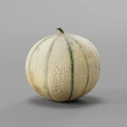 "Mid poly melon 3D model for Blender 3D, created using photogrammetry scanning and PBR baking. Includes raw scan and low poly options. Perfect for fruit and vegetable category renders."