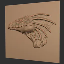 Detailed dragon head sculpting brush imprint for 3D modeling of armor and weaponry textures.