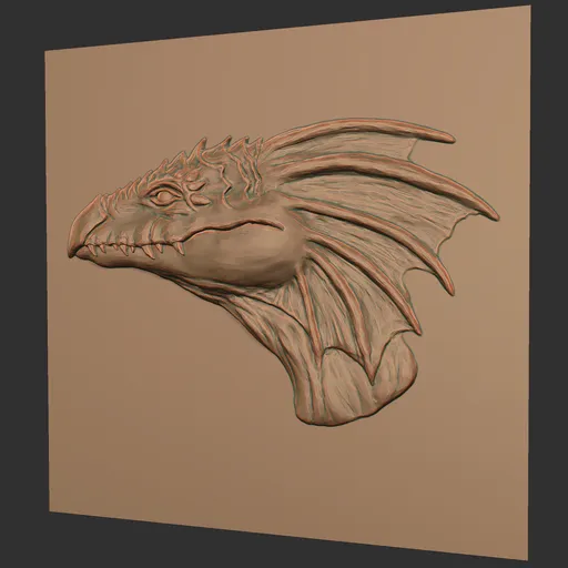 Detailed dragon head sculpting brush imprint for 3D modeling of armor and weaponry textures.