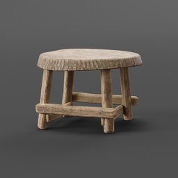 "3D model of a wooden stump table made from freshly cut pine, created in Blender 3D software. Perfect for realistic nature scenes, inspired by the works of Félix Vallotton and featuring small legs and circular platforms."