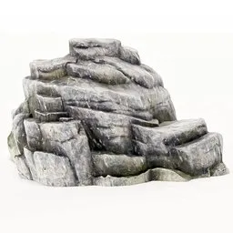 "Low-poly hand-modeled rock formation with layered stone, perfect for Blender 3D landscaping projects. Inspired by the works of Wang Jian and part of the Petra Cortright collection. Includes mossy texture, mountainous terrain, and trending on Artforum."