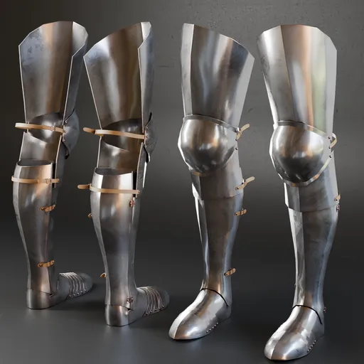 Detailed low poly 3D model of historic military foot armor with realistic metal texture, designed for Blender projects.
