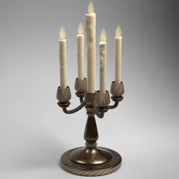 Detailed Blender 3D rendering of a vintage candle stand with lit candles, suitable for interior design.