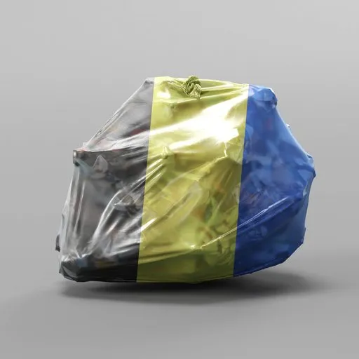 3D model of a multi-colored trash bag, compatible with Blender Cycles and EEVEE, showcasing intricate textures.