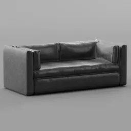 Detailed black leather sofa 3D model render suitable for Blender, photorealistic texturing, modern furniture design.