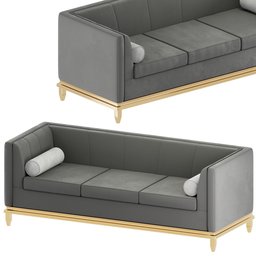 "Gray velvet modern luxury sofa in high-polygon 3D model for Blender 3D. Featuring sleek legs and silver with gold trim, this sofa is perfect for any modern interior design project."