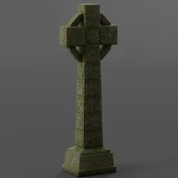 Detailed 3D Celtic gravestone model with intricate knotwork, suitable for Blender rendering and animation.