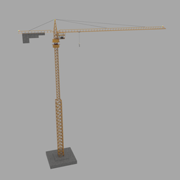 "Machine category 3D model of a construction crane created with Blender 3D. The model features autodesk blueprint, top down lighting and a single solid body design. Ideal for construction and architectural projects."