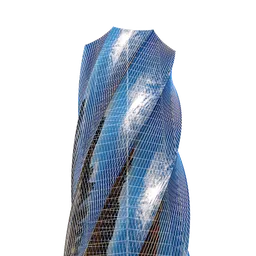 Detailed Blender 3D model of drill-shaped tower with glass-metal facade for office or residential use.