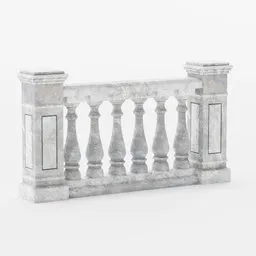 "Stone Balustrade for Blender 3D - Roman/Greek style balcony piece with intricate design and well-rendered textures. Available on 3D marketplace and features white marble railing and window. Perfect for street scenes and old-style bridges."