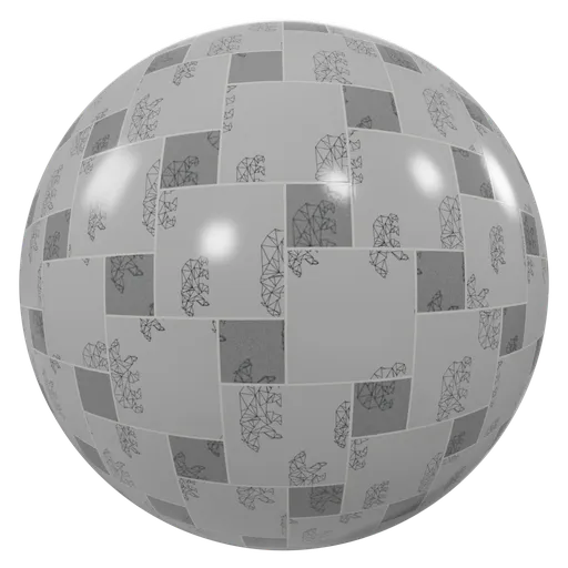 High-resolution PBR material of gray geometric tiles for Blender 3D, suitable for seamless texture mapping.
