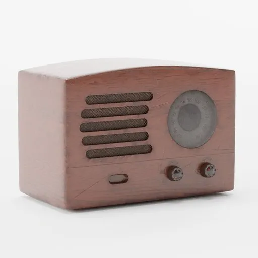 Realistic Blender 3D model showcasing a classic wooden vintage radio with detailed texture and design.