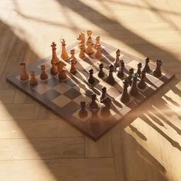 Highly detailed Blender 3D chess set model with accurate scale and sunlight shadows, representing FIDE 2021.