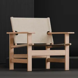 High-quality 3D model of oak and linen armchair for Blender rendering, showcasing craftsmanship and Scandinavian design.