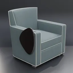 Modern 3D-rendered armchair with fabric upholstery and accessory tray, designed for functionality in Blender.
