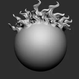 3D model with NS Stylized Flame double sharp brush effect for sculpting stylized flames in Blender.