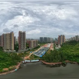 Highsky building clouds green forest