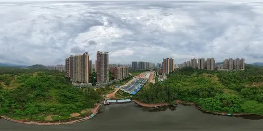 Highsky building clouds green forest