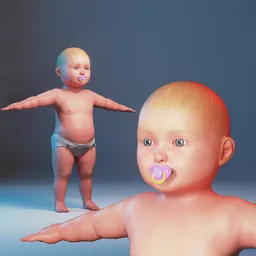Baby Body Base Mesh Character - Semi Realistic - Rigged (Rigify)