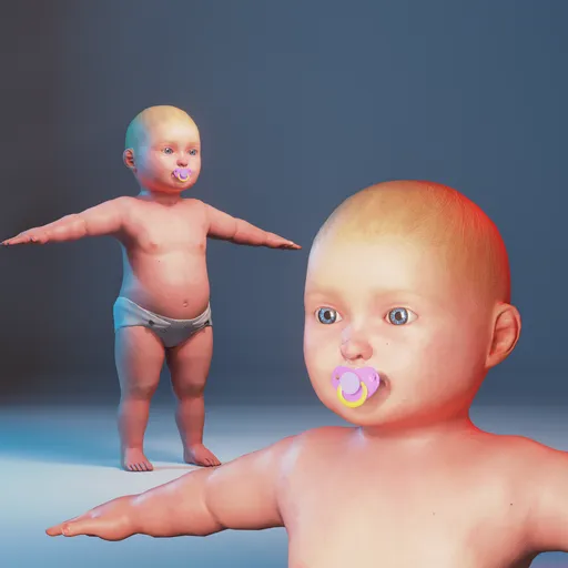 Baby Body Base Mesh Character - Semi Realistic - Rigged (Rigify)