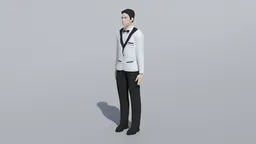 3D rendered male figure in stylized suit, optimized for Blender with a quad mesh, suitable for CG visualizations.
