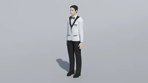 3D rendered male figure in stylized suit, optimized for Blender with a quad mesh, suitable for CG visualizations.