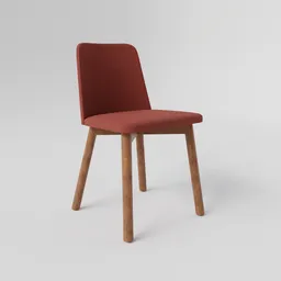 Red fabric Chip Chair 3D model with wooden legs, optimized for Blender, featuring detailed textures and lightweight design.