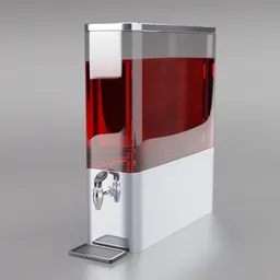 "Industrial-size beverage dispenser with overflow tray, customizable color for unit and liquid. Created in Blender 3D for restaurant and bar settings."