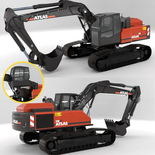 Highly detailed 3D model of ATLAS 340LC excavator with full articulation for Blender animation.