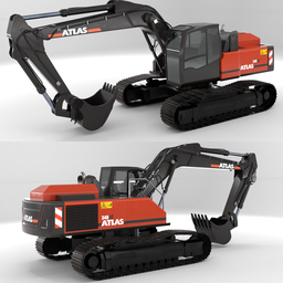 Highly detailed 3D model of ATLAS 340LC excavator with full articulation for Blender animation.