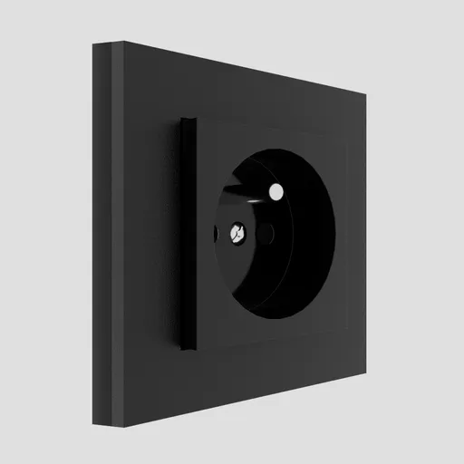 Detailed 3D render of a black electrical socket for Blender modeling and architectural visuals.