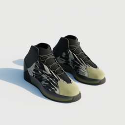 Detailed 3D rendering of high-top sneakers, compatible with Blender, showcasing modern footwear style.