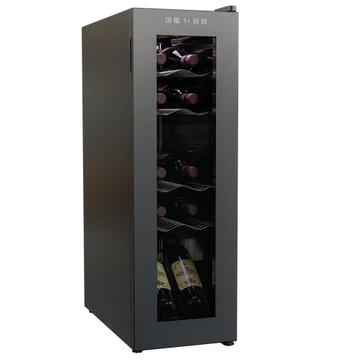 Detailed 3D model of a wine refrigerator with visible bottles, crafted in Blender using Cycles renderer.