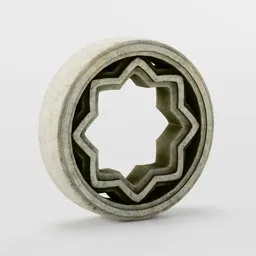 Low-poly 3D Blender model of a stone mandala carving for window frame design with intricate patterns.