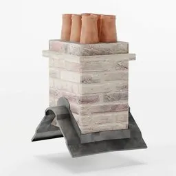 "Terracotta chimney pots sitting on a brick chimney 3D model for Blender 3D by Quirizio di Giovanni da Murano, inspired by Kurt Schwitters, featuring three pots and a rustic appearance."
