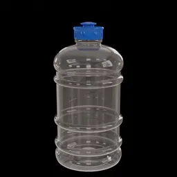 High-quality transparent 3D model of a large plastic water bottle with a blue cap, ideal for Blender rendering.