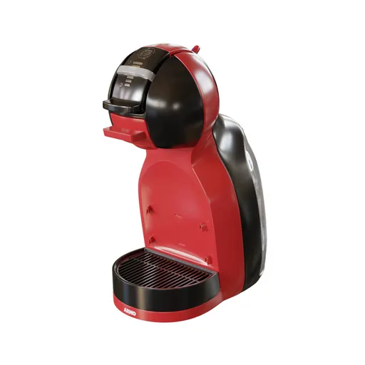 Highly-detailed red and black 3D coffee maker model for Blender rendering, suitable for kitchen or office.