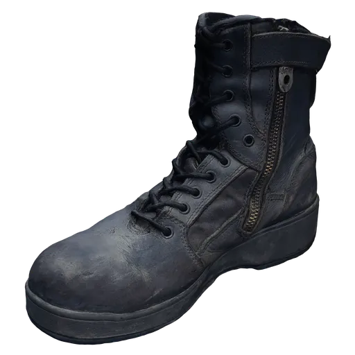 High-detail tactical boot 3D model with realistic textures suitable for Blender rendering and animation.
