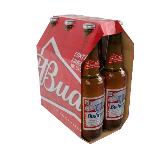 Realistic Budweiser beer pack 3D model, high-quality texture, ideal for Blender rendering and food&drink scenes.