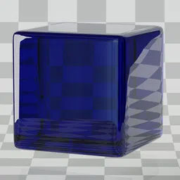 Blue glass PBR material for Blender 3D with realistic reflections and refractions, suitable for 3D modeling and rendering.