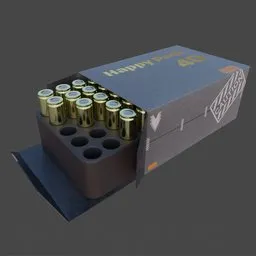 Realistic 3D ammunition box model with brass bullets, designed for Blender, ideal for military scenes and animations.